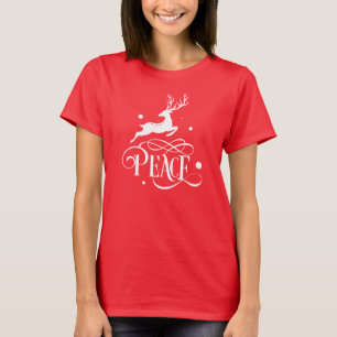 Leaping Reindeer Peace at Christmas Cute Women's T-Shirt