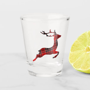 Leaping Tartan Reindeer Shot Glass