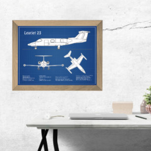 Learjet 23 - Aeroplane Blueprint Drawing Plans ABD Photo Print