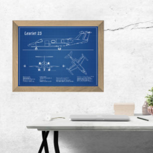 Learjet 23 - Aeroplane Blueprint Drawing Plans AD Photo Print