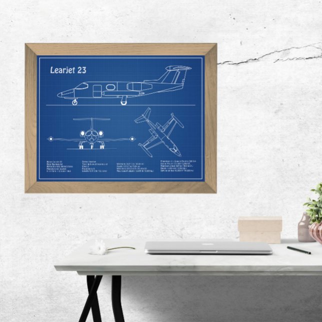 Learjet 23 - Aeroplane Blueprint Drawing Plans AD Photo Print (Creator Uploaded)