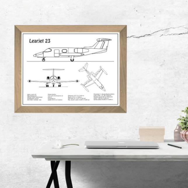 Learjet 23 - Aeroplane Blueprint Drawing Plans BD Photo Print (Creator Uploaded)