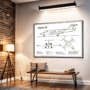 Learjet 23 - Aeroplane Blueprint Drawing Plans BD Poster