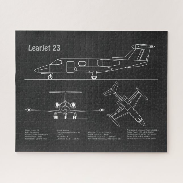 Learjet 23 - Aeroplane Blueprint Drawing Plans PD Jigsaw Puzzle (Horizontal)