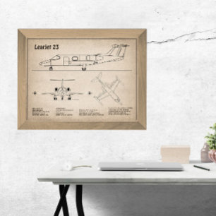Learjet 23 - Aeroplane Blueprint Drawing Plans SD Photo Print