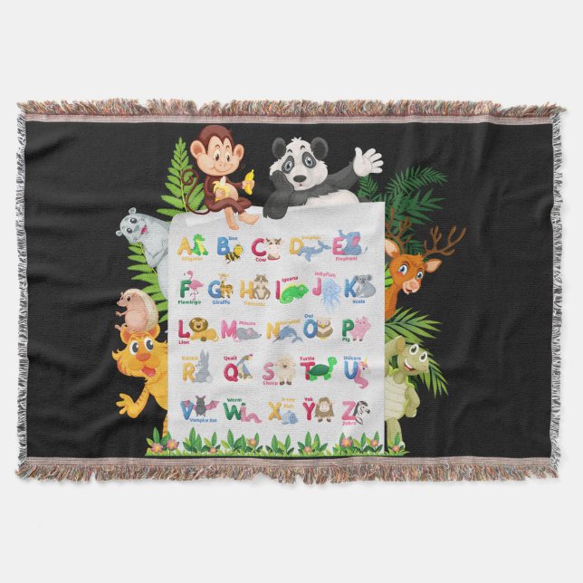 Learn Alphabet & Animals Education Throw Blanket (Front)