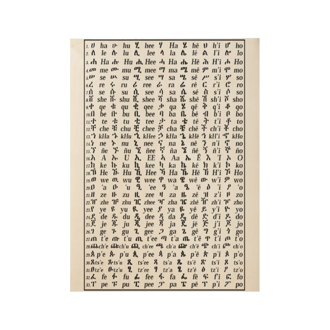 Learn Amharic AlphaBet English Chart Poster (Front)