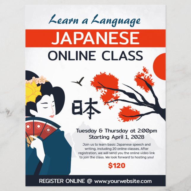 Learn Japanese Language Class Flyer Template (Front)