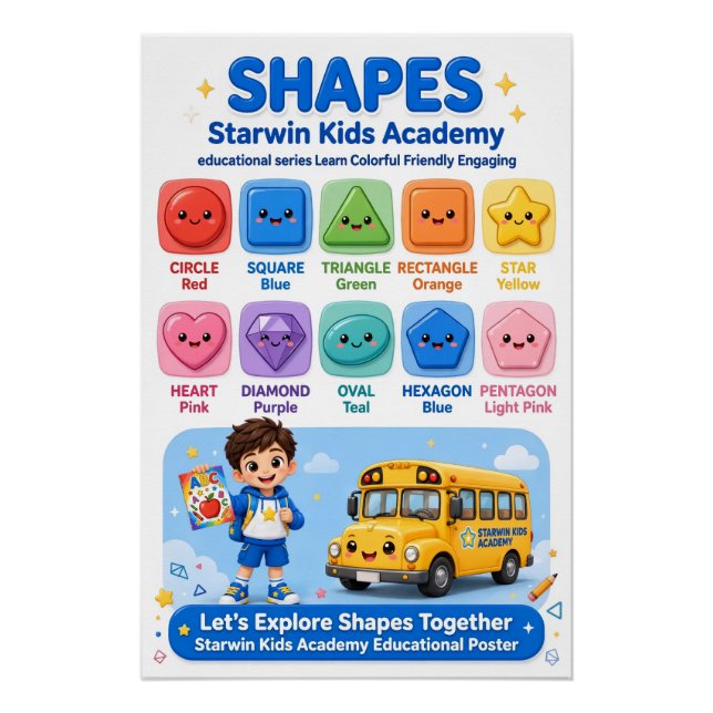Learn Shapes Poster - 10 Fun Shapes Chart -  (Front)