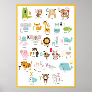 Learn the ABCs Fun Orange Yellow Animal Alphabet Poster
