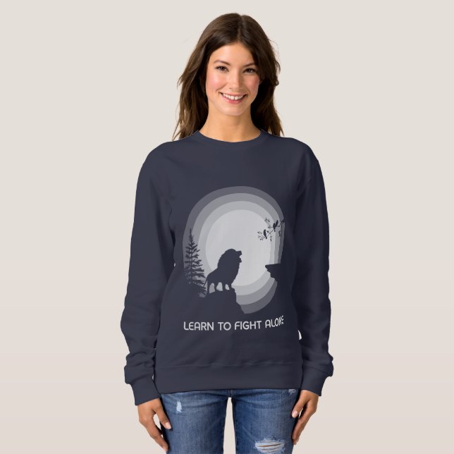 Learn to Fight Alone – Lion Under Moonlight Sweatshirt (Front Full)