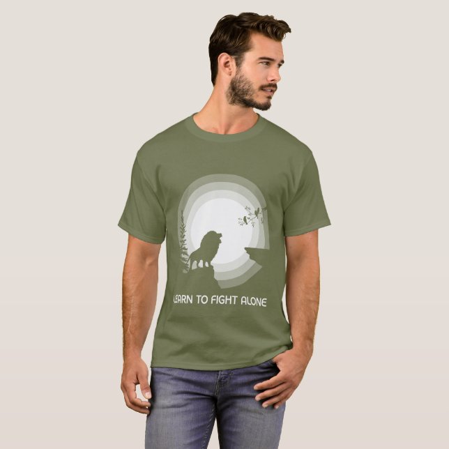 Learn to Fight Alone – Lion Under Moonlight T-Shirt (Front Full)