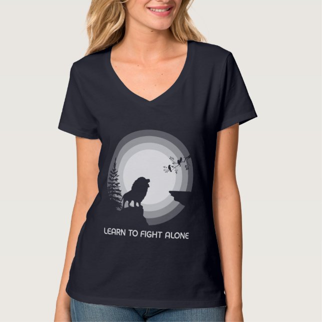 Learn to Fight Alone – Lion Under Moonlight T-Shirt (Front)