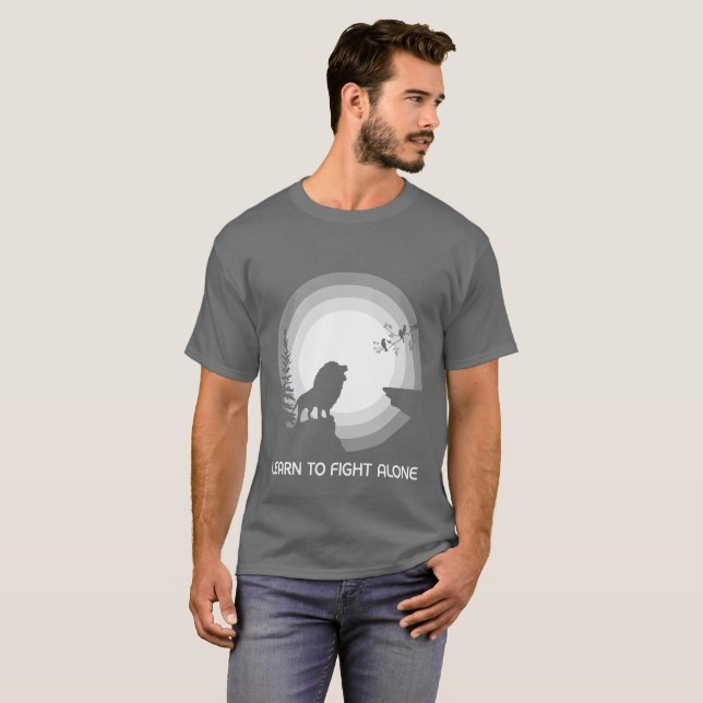 Learn to Fight Alone – Lion Under Moonlight T-Shirt (Front Full)