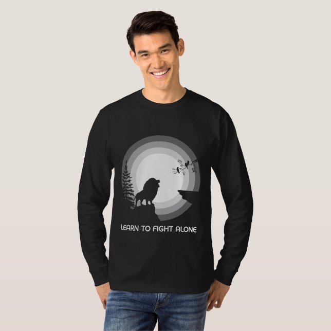 Learn to Fight Alone – Lion Under Moonlight Tri-Bl T-Shirt (Front Full)
