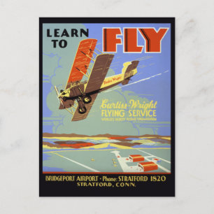 Learn to fly Curtiss-Wright Flying Service Postcard