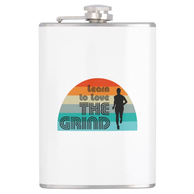Learn To Love The Grind Running Retro Hip Flask (Front)