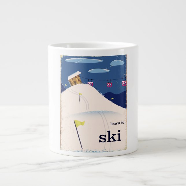 learn to ski vintage cartoon. large coffee mug (Front)