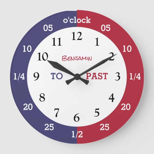 Learn To Tell The Time | Personalised | Name Large Clock (Front)
