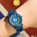 Learn to tell time blue green yellow tennis<br><div class="desc">Colourful boys graphic watch colour-coded to help assist your child to read a clock. This colourful teaching aid includes minutes and hours and past and to making child's play of telling the time. Clock colour-coded in tennis ball yellow green, with shades of blue and white featuring a tennis graphic and...</div>