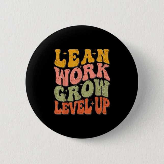 Learn Work Grow Level Up Retro Groovy Motivational 6 Cm Round Badge (Front)
