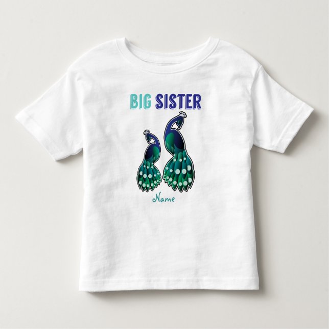 Learning Candy Big Sister Peacock Personalised Toddler T-Shirt (Front)