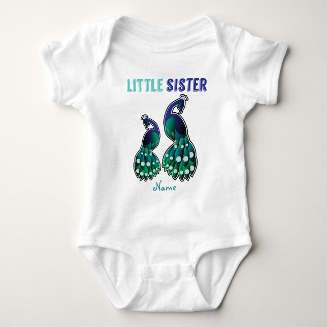 Learning Candy Little Sister Peacock Personalised Baby Bodysuit (Front)