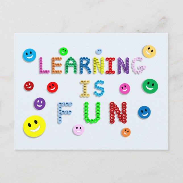 LEARNING IS FUN HAPPY FACES EDUCATION SCHOOL MOTTO POSTCARD (Front)