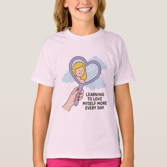 Learning to Love Myself –Heart Mirror Illustration T-Shirt (Front)