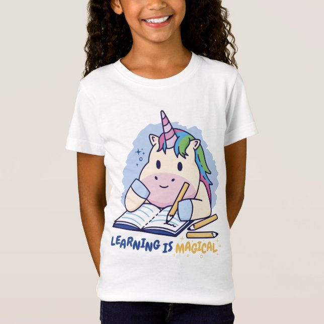 Learning unicorn studying t-shirt design (Front)