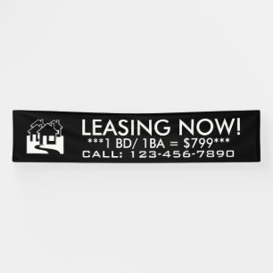 Leasing now simple black white house banner sign