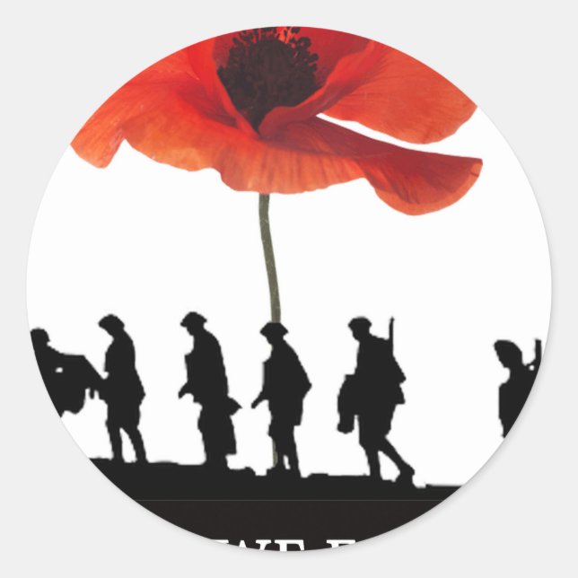 LEAST WE FORGET SOLDIERS MARCHING CLASSIC ROUND STICKER (Front)