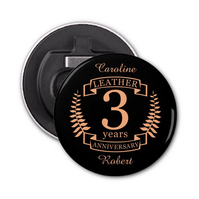 Leather 3 years wedding anniversary bottle opener (Front)