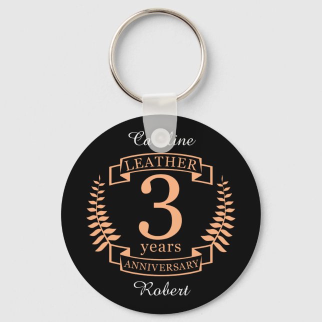 Leather 3 years wedding anniversary key ring (Front)