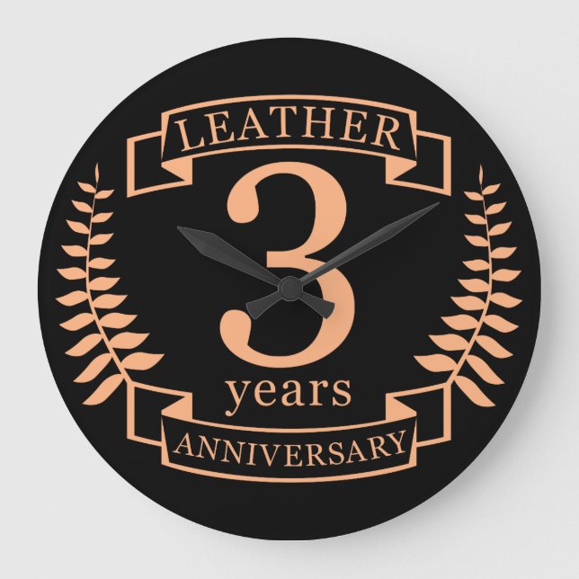 Leather 3 years wedding anniversary large clock (Front)