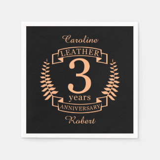 Leather 3 years wedding anniversary napkin