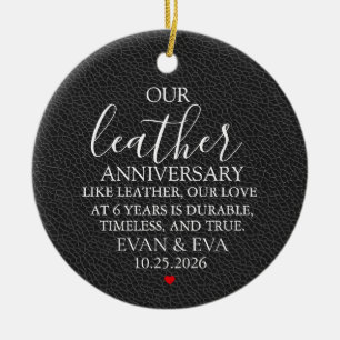 Leather 6th Anniversary Gift, 6th Year Wedding Ceramic Tree Decoration
