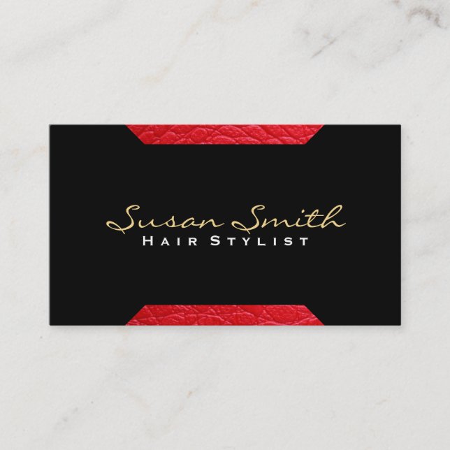 Leather Accent (red) | Chic, Luxe Business Card (Front)