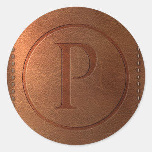 leather alphabet letter P Classic Round Sticker