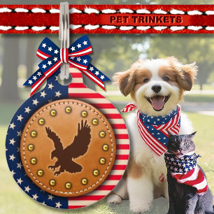 Leather American Eagle Red White Blue Stars Stripe Pet Tag