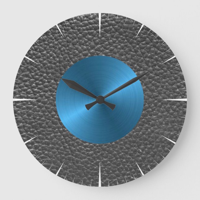 Leather and Blue Steel Print Large Clock (Front)