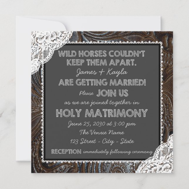 Leather and Lace Chalkboard Wedding Invitation (Front)