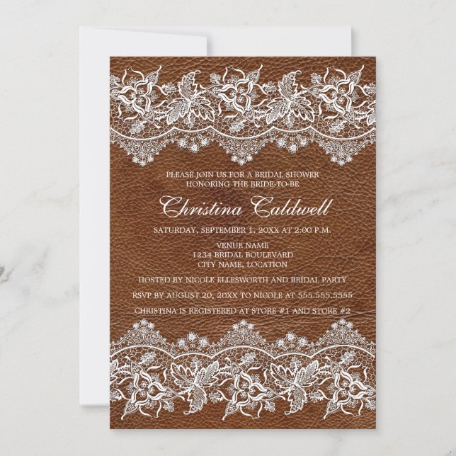 Leather and Lace Look Bridal Shower Invitation (Front)