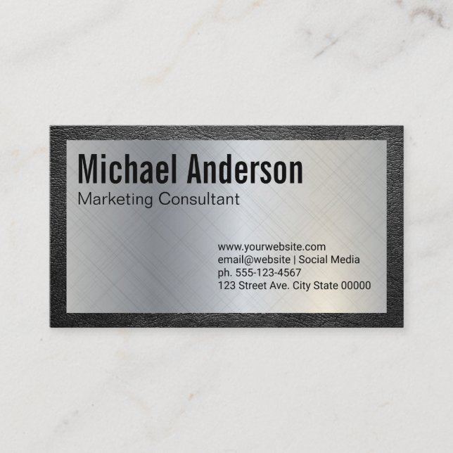 Leather and Metallic Background | Sleek Business Card (Front)