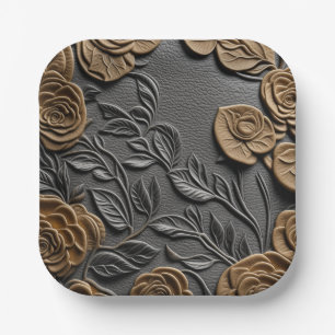 Leather and Rose 3d look wedding paper plate