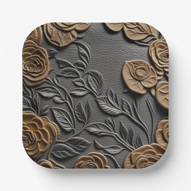 Leather and Rose 3d look wedding paper plate (Front)