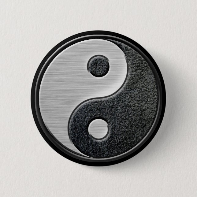 Leather and Steel Effect Yin Yang Graphic 6 Cm Round Badge (Front)