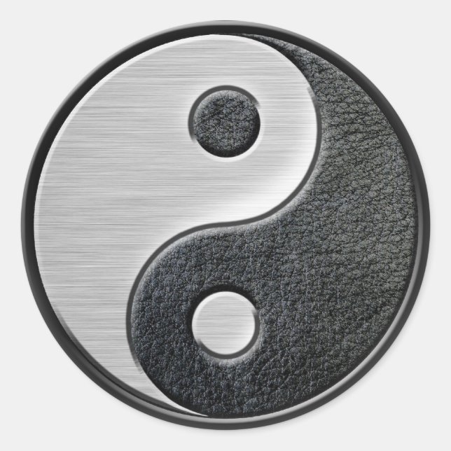 Leather and Steel Effect Yin Yang Graphic Classic Round Sticker (Front)