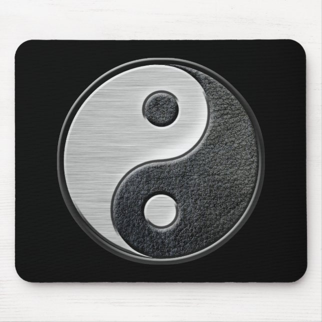 Leather and Steel Effect Yin Yang Graphic Mouse Pad (Front)