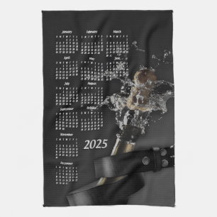 Leather Belt & Champagne Bottle 2025 Calendar Tea Towel